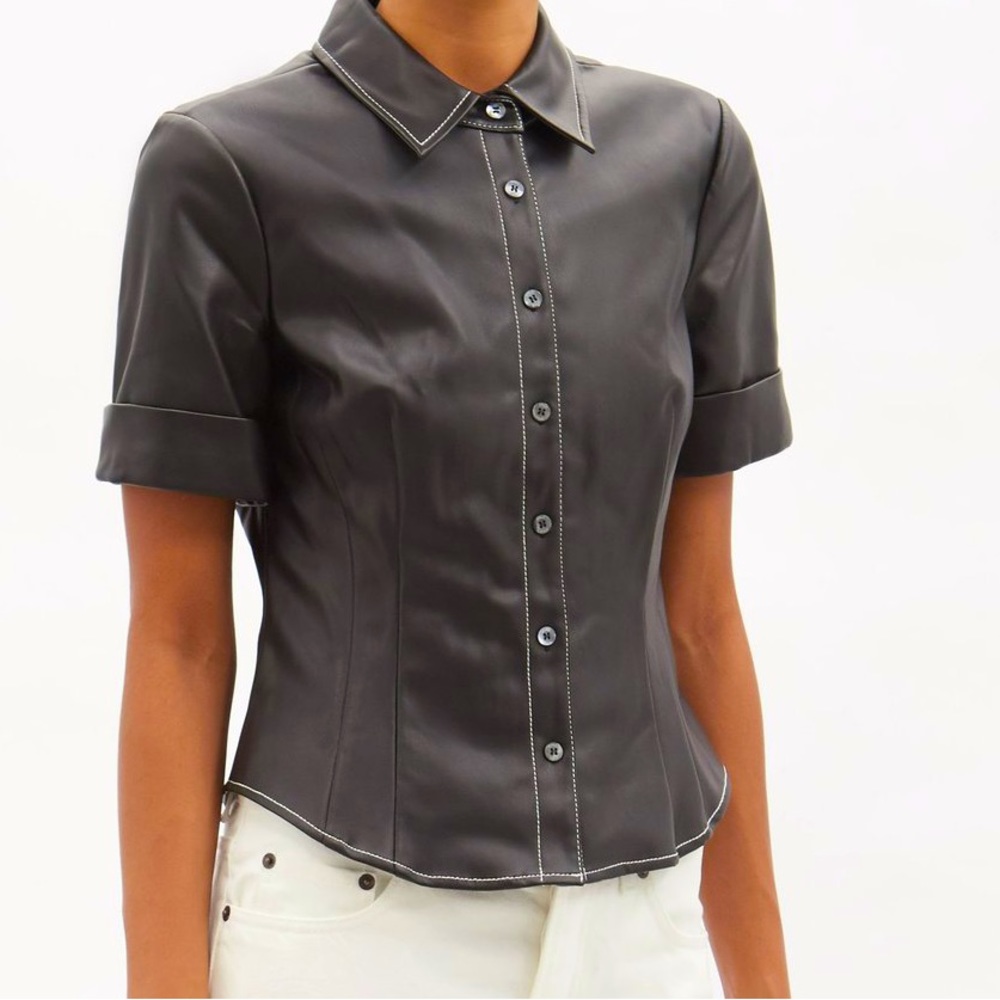 Staud Joan top in Black Faux Leather